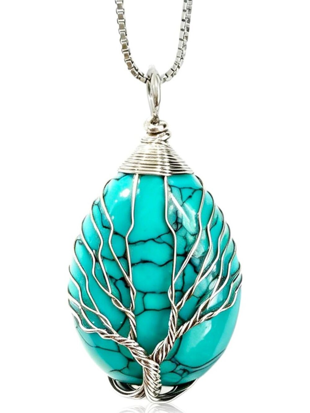 Turquoise Gemstone Tree of Life Pendant Necklace - Handmade Healing Jewelry Gift